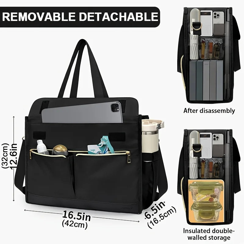 Women Oxford Cloth Insulated Lunch Bag 15.6" Laptop Tote Bag with 40oz Side Pocket for Nurse Teacher Outdoor Oasis Select