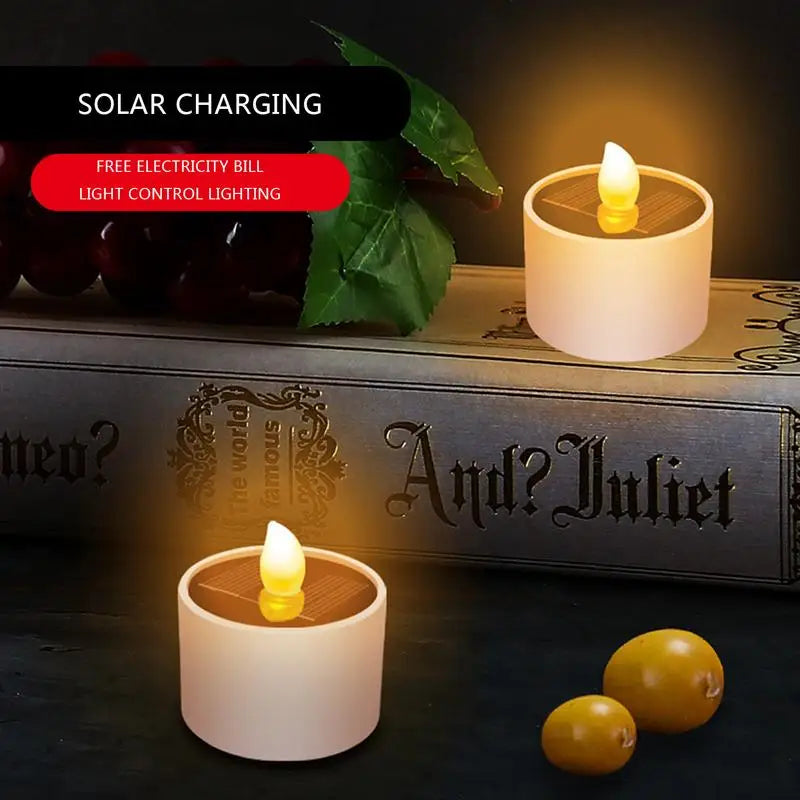 Solar Tealight Candles Waterproof Flickering LED Tea Lights Dusk To Dawn Flameless Solar Candles For Camping Home Bars Cafe Shop Oasis Select