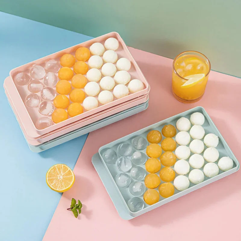 33-Piece Round Ice Ball Maker Tray with Lid | Cocktail & Whiskey