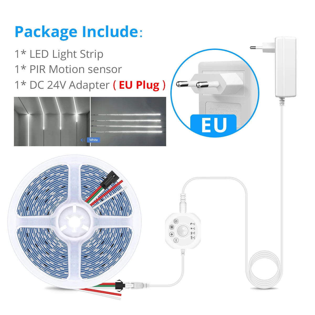 Interesting Water Flow Chasing Tape Horse Race Pixels Design LED Strip Light 24V for Stair Corridor Entrance Door Night Lighting Oasis Select 10M White EU