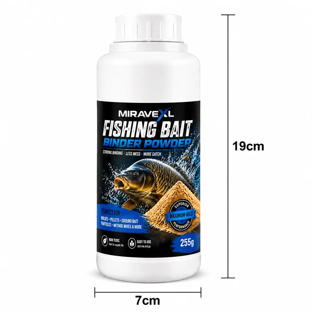 MIRAVEXL Fishing Bait Binder Powder255g Strong Binding Less Mess Maximum Catch Perfect for Boilies Pellets Ground Bait Particles Oasis Select