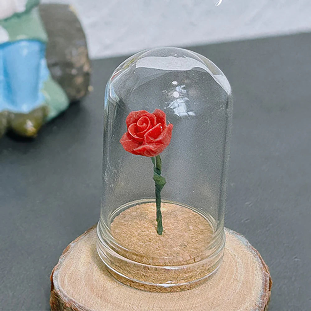1/5 PCS Rose Under Glass Cloche – 1:12 Miniature for Dollhouse, Fairy Garden Paths & Micro Landscapes, Mini Simulation Models Oasis Select Red