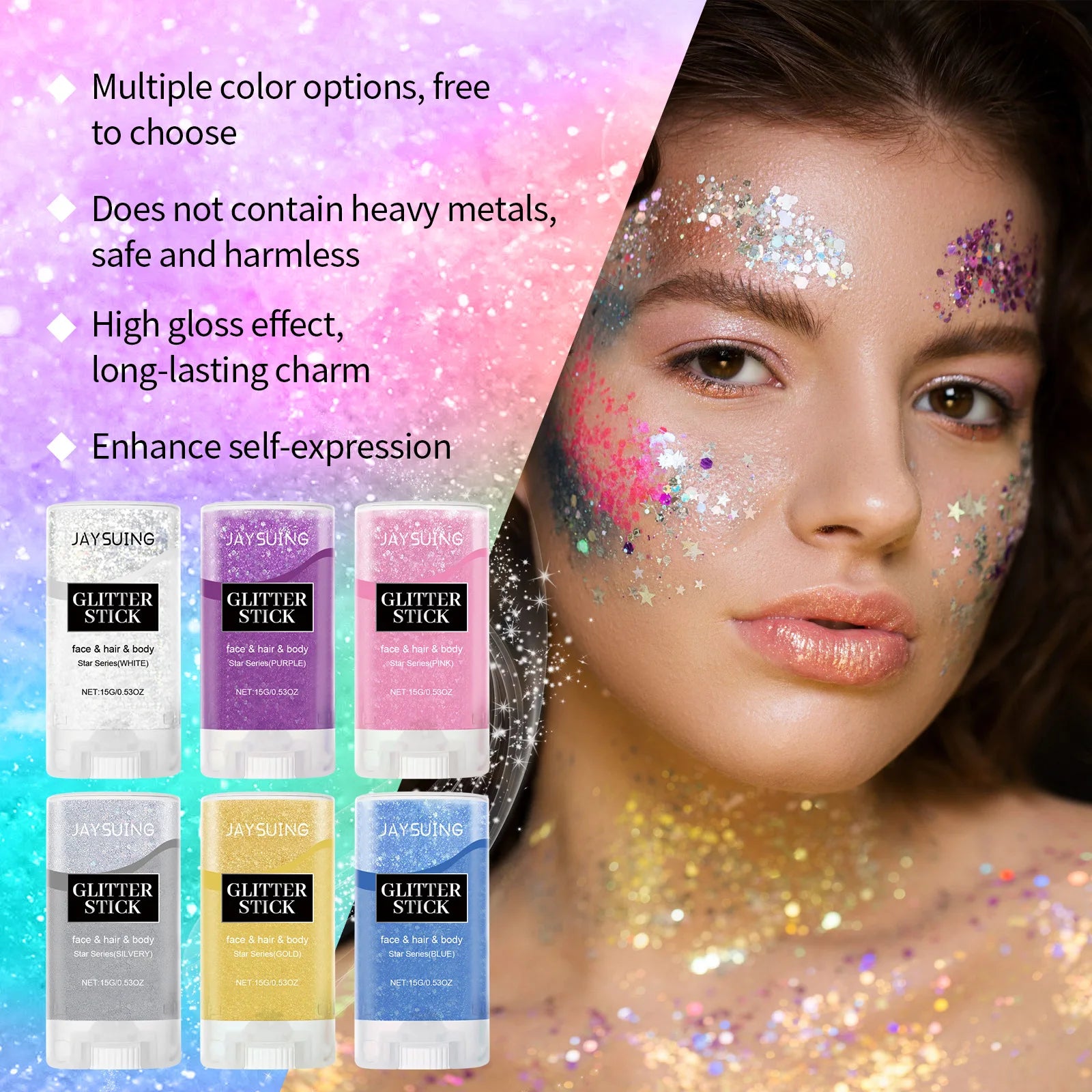Glitter Gel Stick – Face Body & Hair Shimmer Makeup | 6 Shades