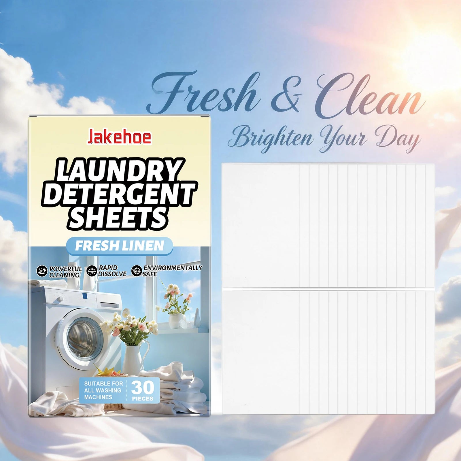 Laundry Detergent Sheets for Clothing Stain Removal Powerful Cleaning Fresh Linen Scent Suitable for All Washing Machines Oasis Select
