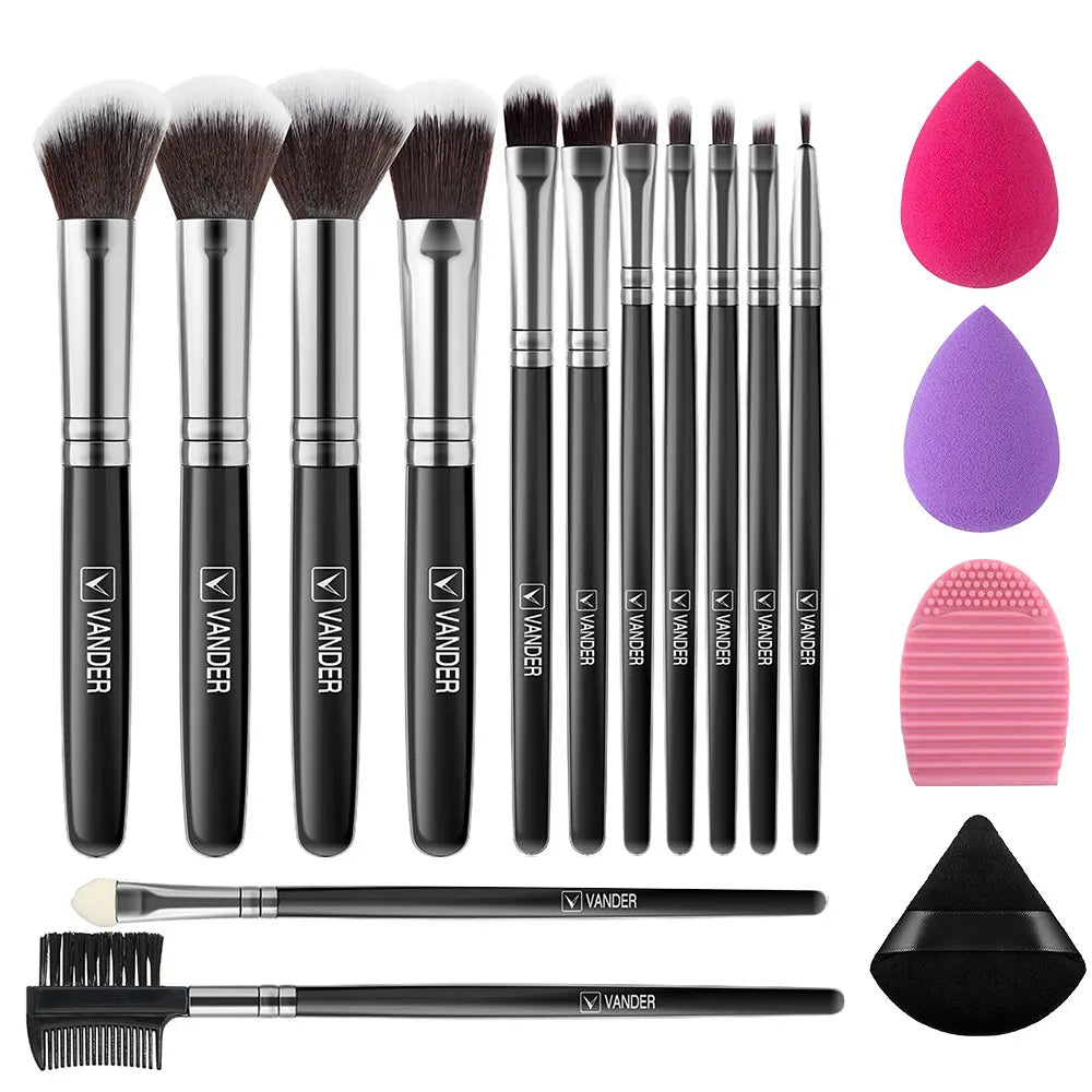 Soft Fluffy Makeup Brush & Sponge Set – Blush, Eye & Foundation Makeup Brush Set Oasis Select 13SL-PF
