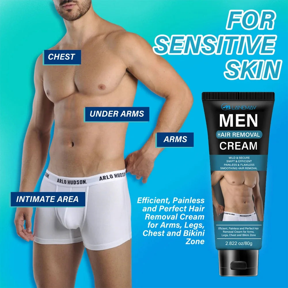 Men's Hair Removal Cream Sensitive Formula Gentle Remove Body Hair Fast Effective Intimate Areas Painless Men's Depilatory Cream Oasis Select