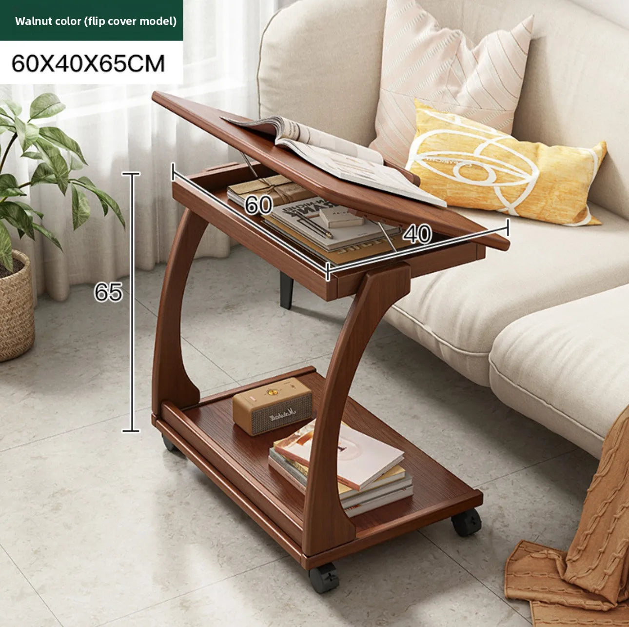 Multi-functional Removable flip solid wood edge few living room household side table sofa small coffee table sturdy and durable Oasis Select Walnut K