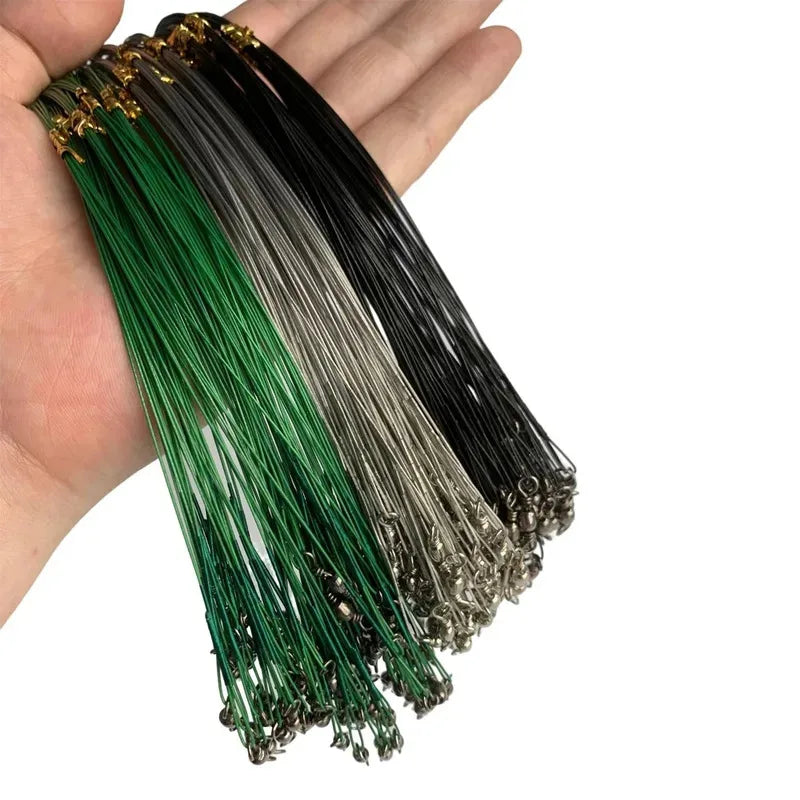 10-50pcs Anti Bite Steel Fishing Line Steel Wire Leader With Swivel Fishing Accessory Lead Core Leash Fishing Wire 15cm 20cm Oasis Select