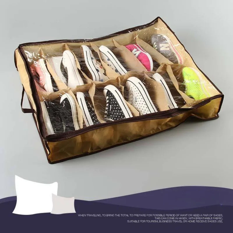 Under Bed Shoe Organizer with 12 Transparent Compartments - Dustproof & Moisture-Proof Storage Solution for Home Organization Oasis Select