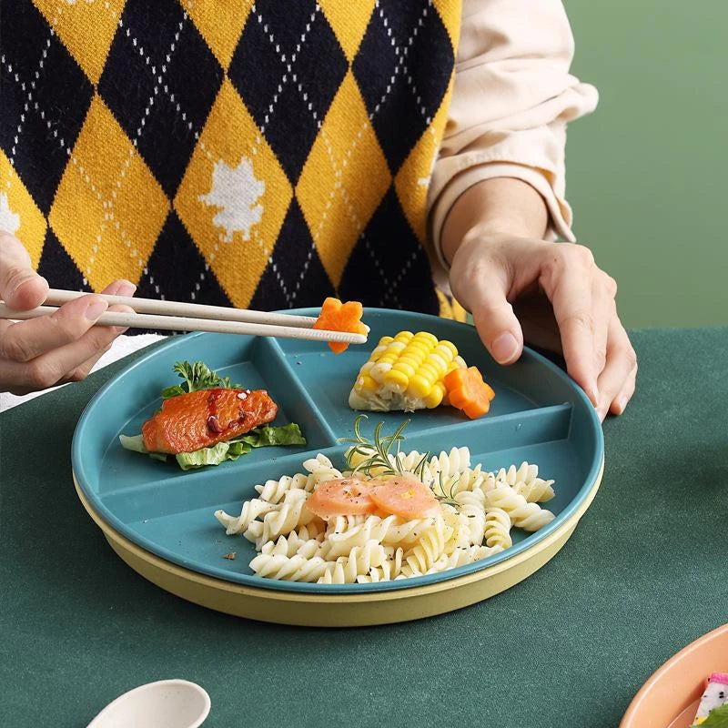 Three-Grid Eco-Friendly Wheat Straw Divided Plate Fruit Salad Food Tray Dinner Plate Compartment Plate Kitchen Dinnerware Plates Oasis Select
