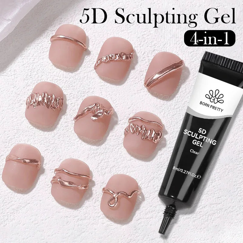 5D Nail Sculpting Gel with Solid Mirror Powder DIY Nail Embossing Gel for Painting Carving Nails 8ml Oasis Select