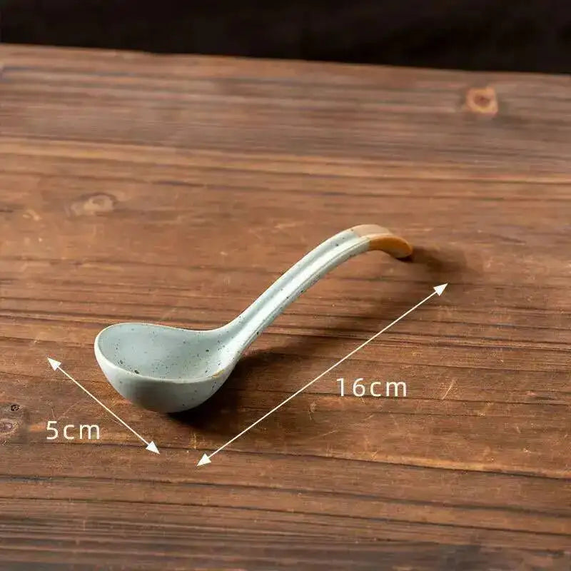 Japanese Handmade Coarse Pottery Soup Spoon Tablespoon Spoon Eating Spoon Ceramic Spoon Bowl Spoon Kitchen Tablewear Oasis Select Kiln Turns Gray-blue