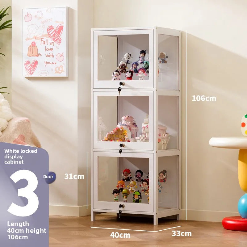 Figure Cabinet Transparent Lego Display Cabinet with Lock Household Blind Box Ornament Accessories Millet Storage Secondary Oasis Select Three doors 40 long