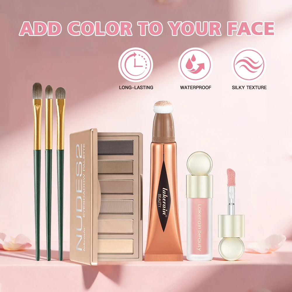 6pcs Face Makeup Set With Liquid Blush Highlight Contour Stick And Eyeshadow Palette Long Lasting Pigment Women Beauty Cosmetics Oasis Select