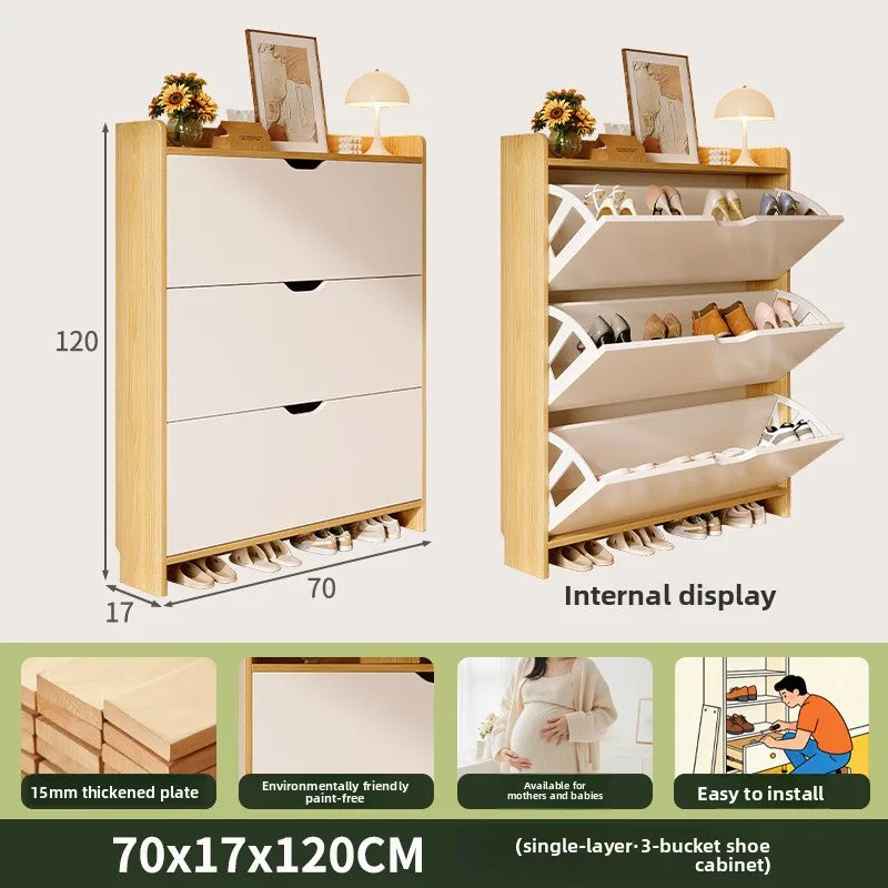 Solid wood shoe cabinet large-capacity multi-layer storage integrated of the home small narrow tipping bucket shoe Oasis Select Single layer 70