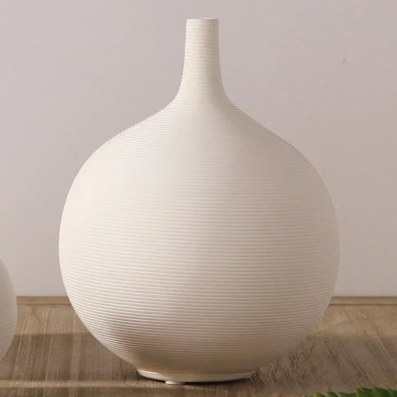 Modern simple white ceramic vase decoration flower arrangement living room TV cabinet home decoration flower device Oasis Select G (D 17cm H 23cm)