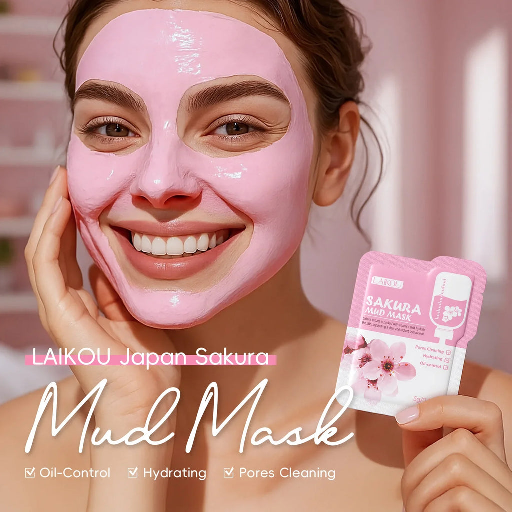 LAIKOU Japan Sakura Clay Mud Mask Hydrating Gentle Cleansing Refreshing Oil Balancing Daily Facial Skin Care Mask 5g Oasis Select