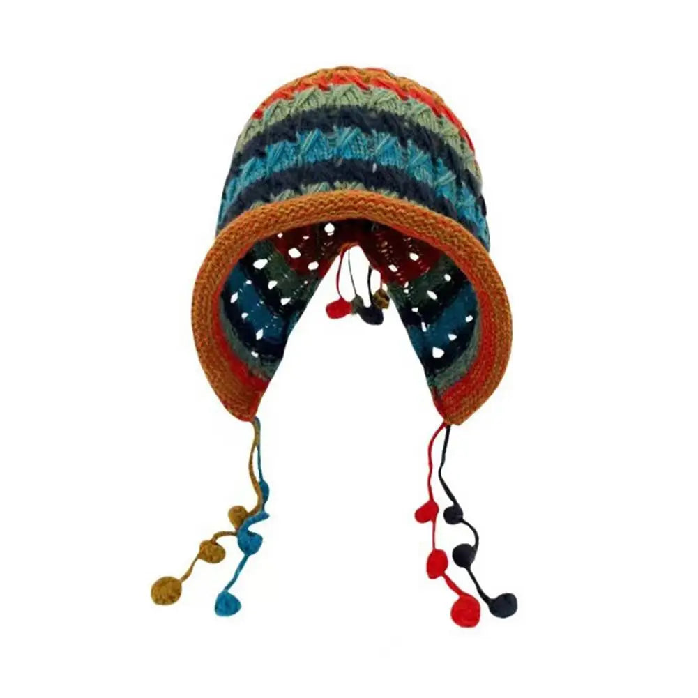 Rainbow Striped Knit Beanie Hat – Women's Winter Ear Protection Knit Beanie Hat Oasis Select