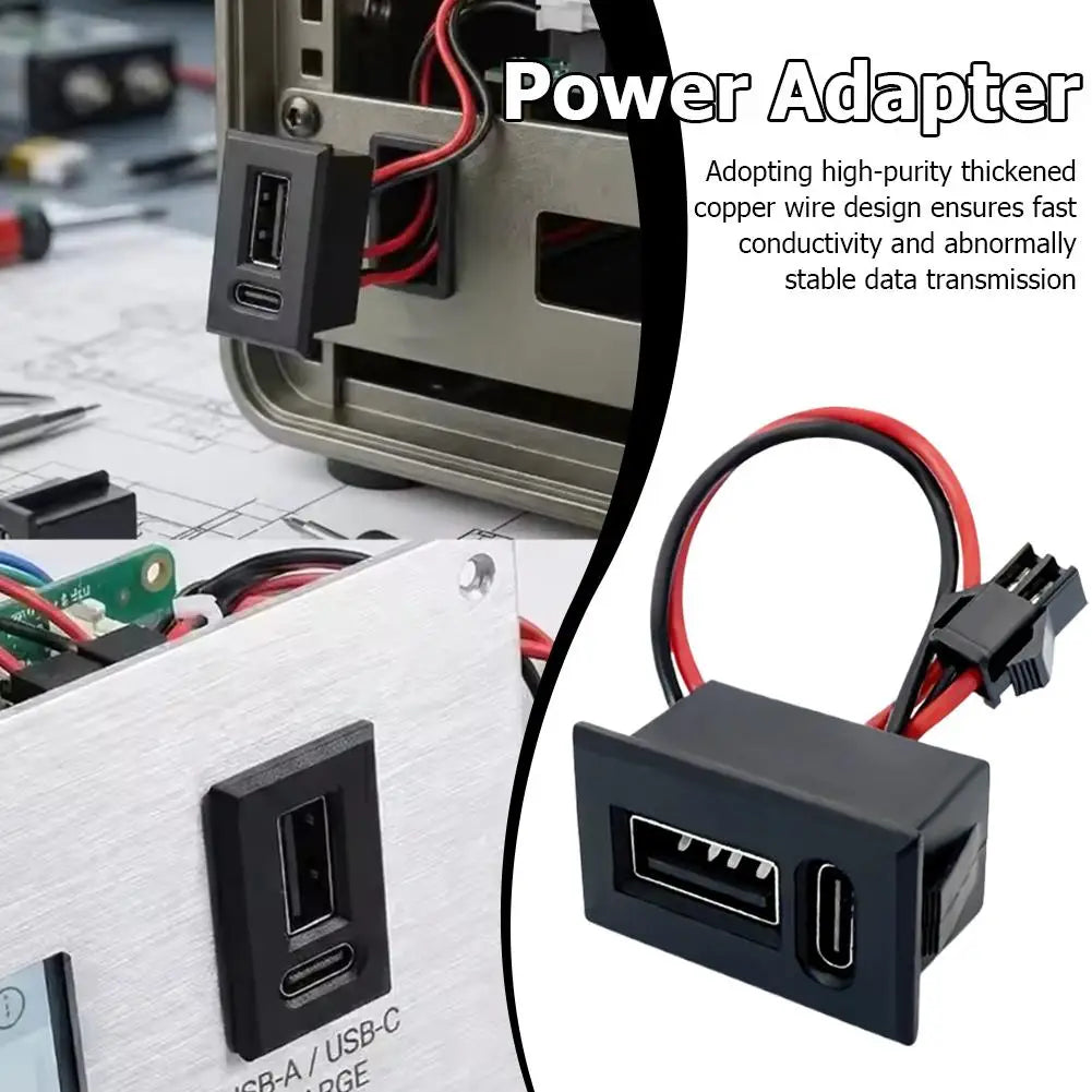 Dual USB-A & USB-C Panel Socket Module with Cable – 11cm
