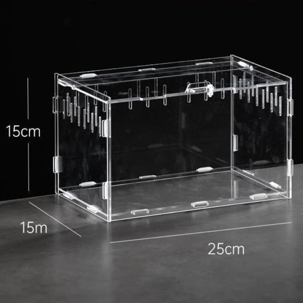 Durable Acrylic Reptile Habitat Clear Multiple Size Spider Feeding Case Arboreal Anti-Escape Lizard Breeding Box for Chameleon Oasis Select 25X15X15cm-H