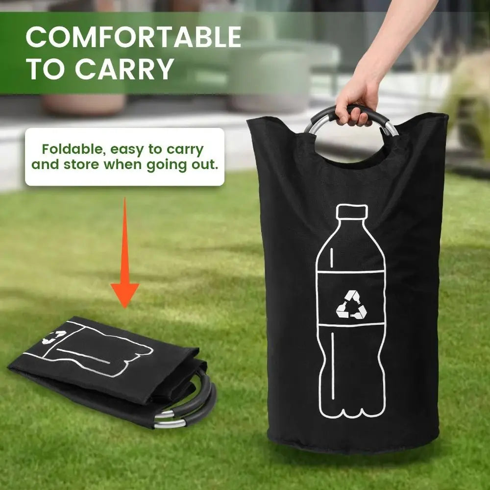 82L Empty Bottle Storage Basket Folding With Aluminum Handle Dirty Clothes Basket Large Capacity Recycling Bin Oasis Select