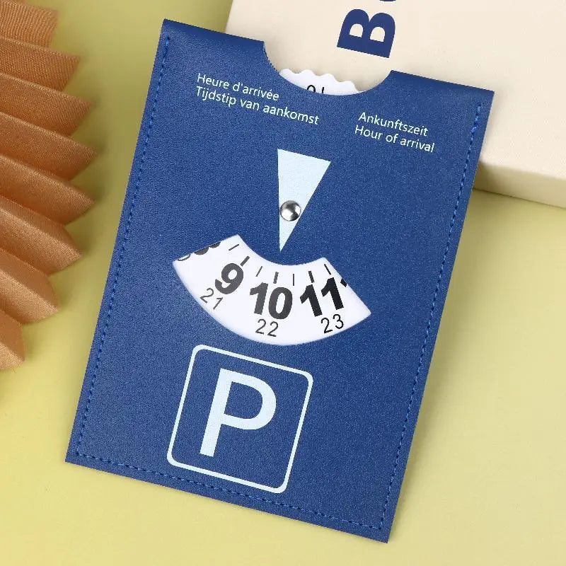 New Blue PU Leather Parking Disc 4 Language Version Durable & Water-Resistant Arrival Timer For Car - Universal European Design Oasis Select