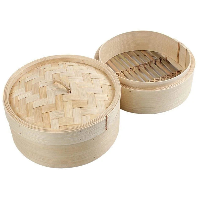 Bamboo Steamer 2 Tier 8 Inch Dim Sum Basket Rice Pasta Cooker Set With Lid By Steam Basket For Vegetables Oasis Select
