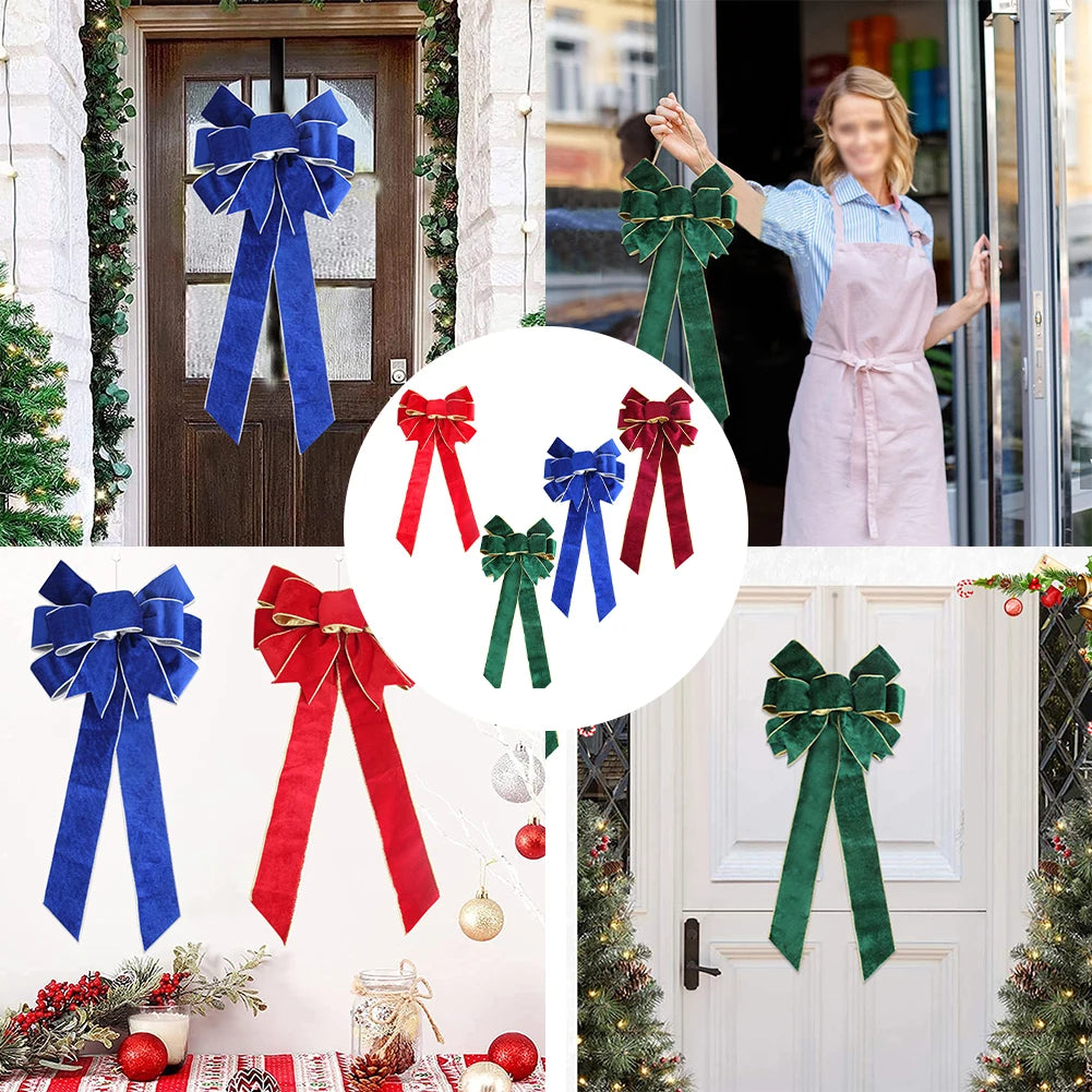 Brand New Christmas Bows Xmas Tree Pendant Home Decor Navidad New Year Red Green Blue DIY Party Supplies Flannelette Oasis Select