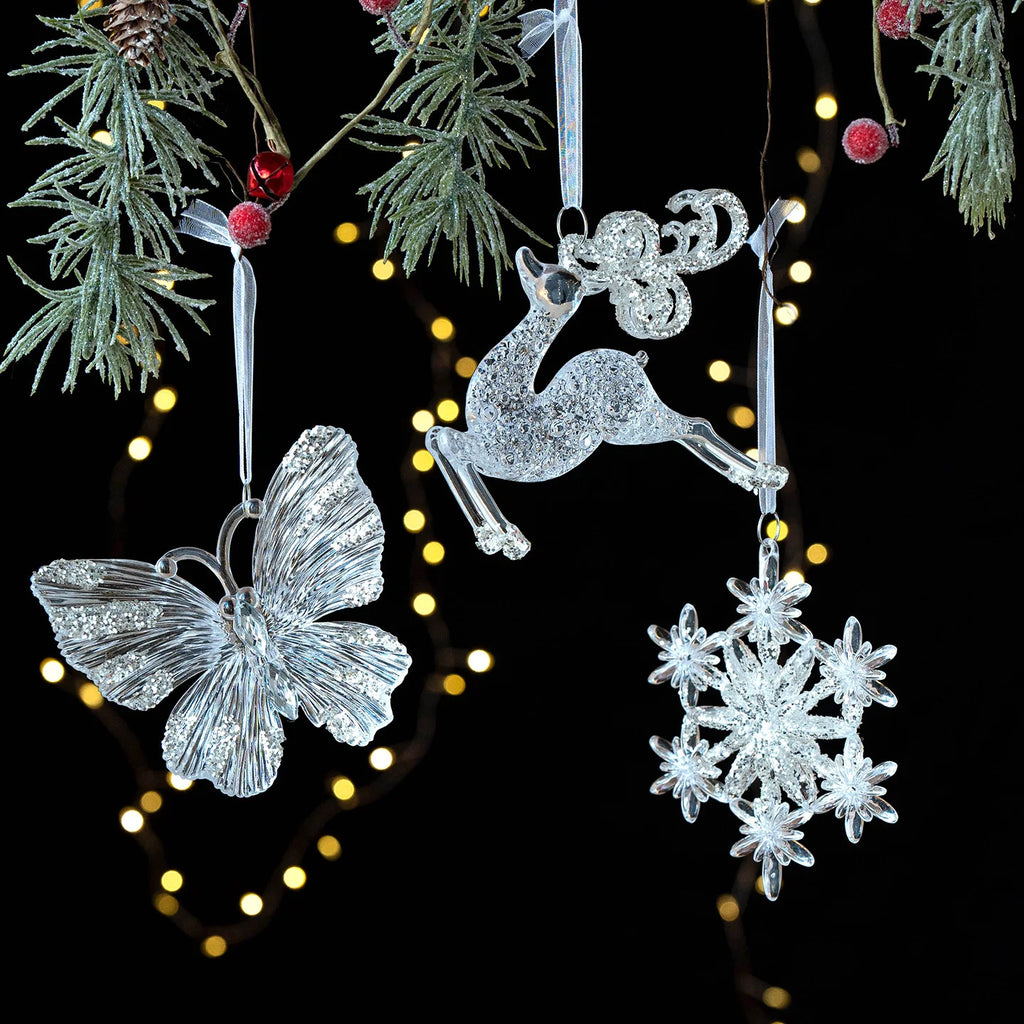 Christmas Tree Pendant Decoration Clear Acrylic Angel Deer Light Luxury Hanging Ornament Christmas Decoration Oasis Select
