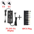 Transfotrmer AC 220V TO DC 12V 24V 5V Adjustable Power Supply Adapter DC 3V-24V Transformers AC 220 V To 12 24 V With 8PCS Plug Oasis Select 5A Display With 8PCS EU Plug