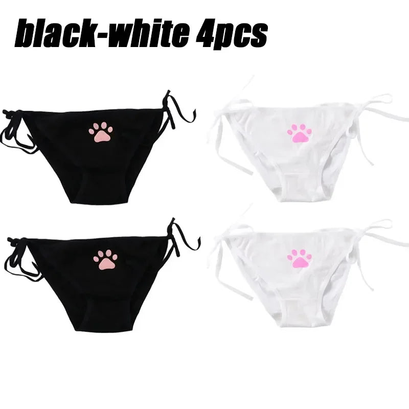 1-6PCS Sexy Bandage Lolita Panties Low Waist Lingerie Cute Claw Women's Briefs Low Waist Animation Underwear Oasis Select white-black 4pcs One Size As shown