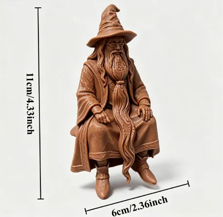 Mystery Wizard Shelf Sitter Figurine 3D Printed Sitting Posture Old Mage Statue Fantasy Desktop Decor for Bookshelf & Game Table Oasis Select Old wizard black