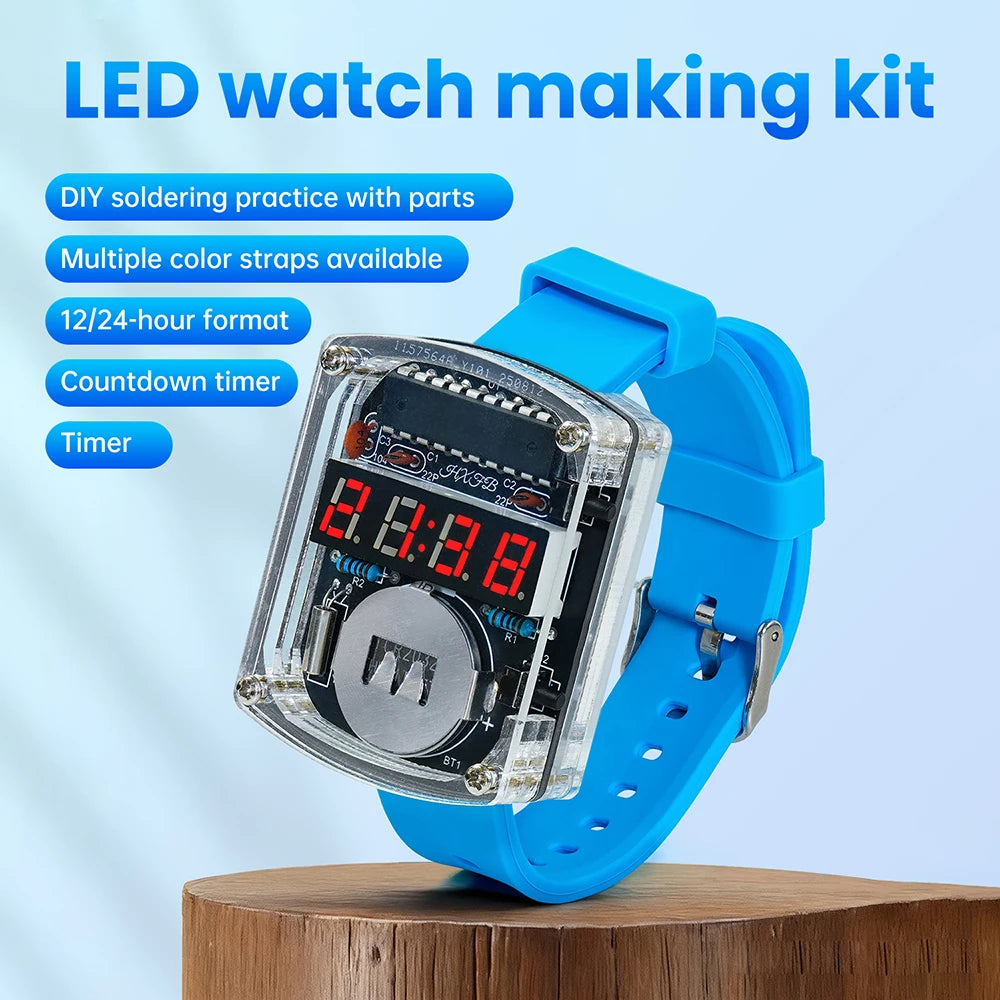 LED DIY Electronic Watch Kit Digital Tube Clock Accessories Soldering Assembly Electronic Silicone Watch Oasis Select
