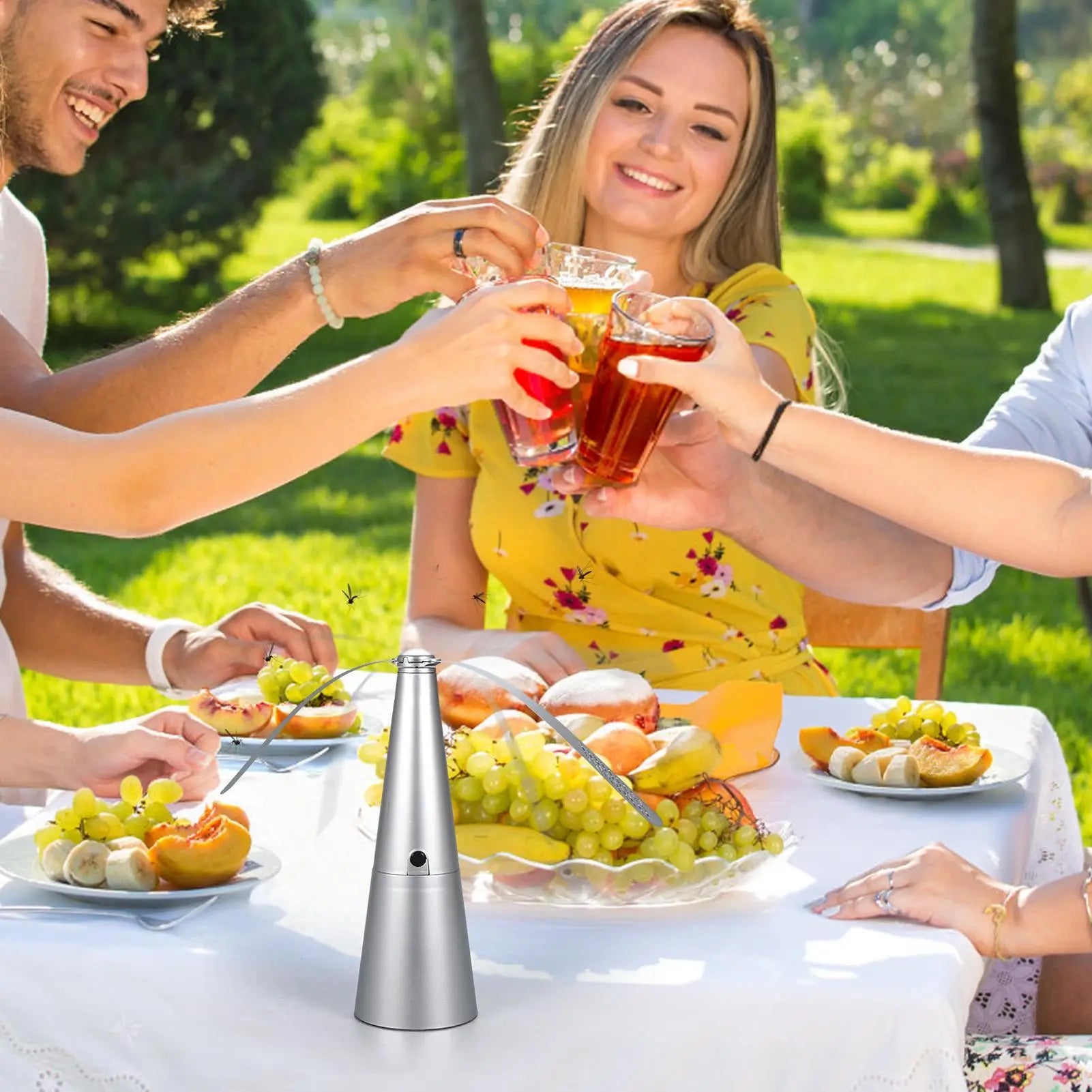 Outdoor Fly Bug Repeller Kitchen Dining Table Meal Pests Fan Desktop Tabletop Electric Battery Operated Food Protector Tool Oasis Select