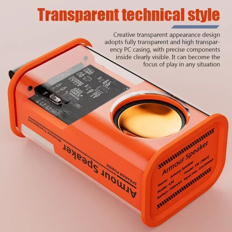 Transparent Mecha Bluetooth Speaker Wireless Bluetooth 5.3 Double Bass Diaphragm Subwoofer Music TWS RGB Light Mini Loudspeaker Oasis Select