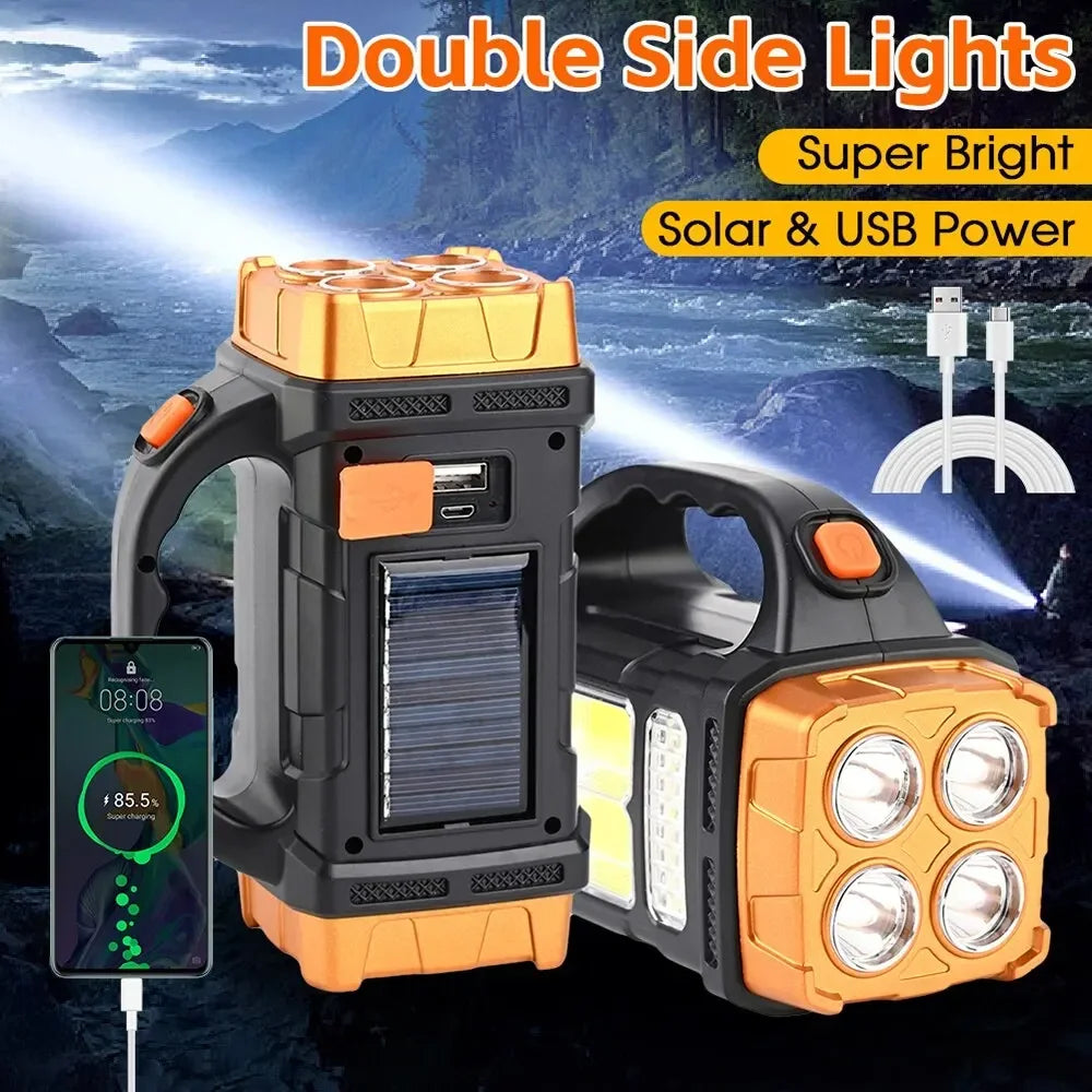 High Power Led Flashlights Camping Torch Work Light Solar Charge 4 Gear USB Rechargeable Light Waterproof Light for Outdoor Oasis Select