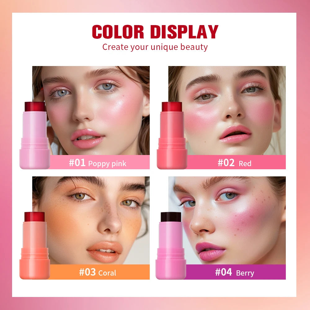 3 IN 1 Blusher Stick Long Lasting Waterproof Non-Sticky Matte Blush Eyeshadow Lip Universal Jelly Tint Stick Matte Contour Makeu Oasis Select