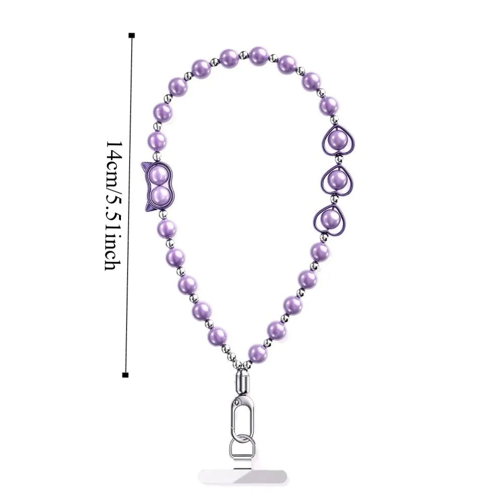 Mobile Phone Chain Hanging Rope Chain High-end Bead Wrist Style Pearl Chain Rope Short Style with Gasket Anti Loss Hanging Rope Oasis Select