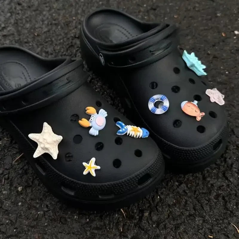 1set Cute Summer Ocean Series Set Removable Simulated Fish Starfish Shoe Accessories DIY Removable Slippers Accessories Gift Oasis Select
