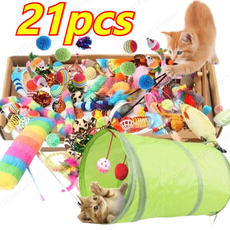 21/14pcs Interactive Cat Toys Pet Cat Toys Combination Set Kitten Toys Variety Pack- Cat Toy Sisal Mouse Bell Ball Cat Supplies Oasis Select