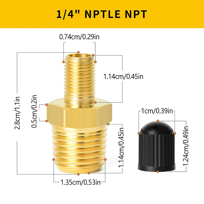 2Pcs Brass Air Inflator Adapter W/Valve Stem Inside 1/4" NPT (M) To Standard Schrader Valve (M) Tire Inflator Connector@#X Oasis Select 2pcs
