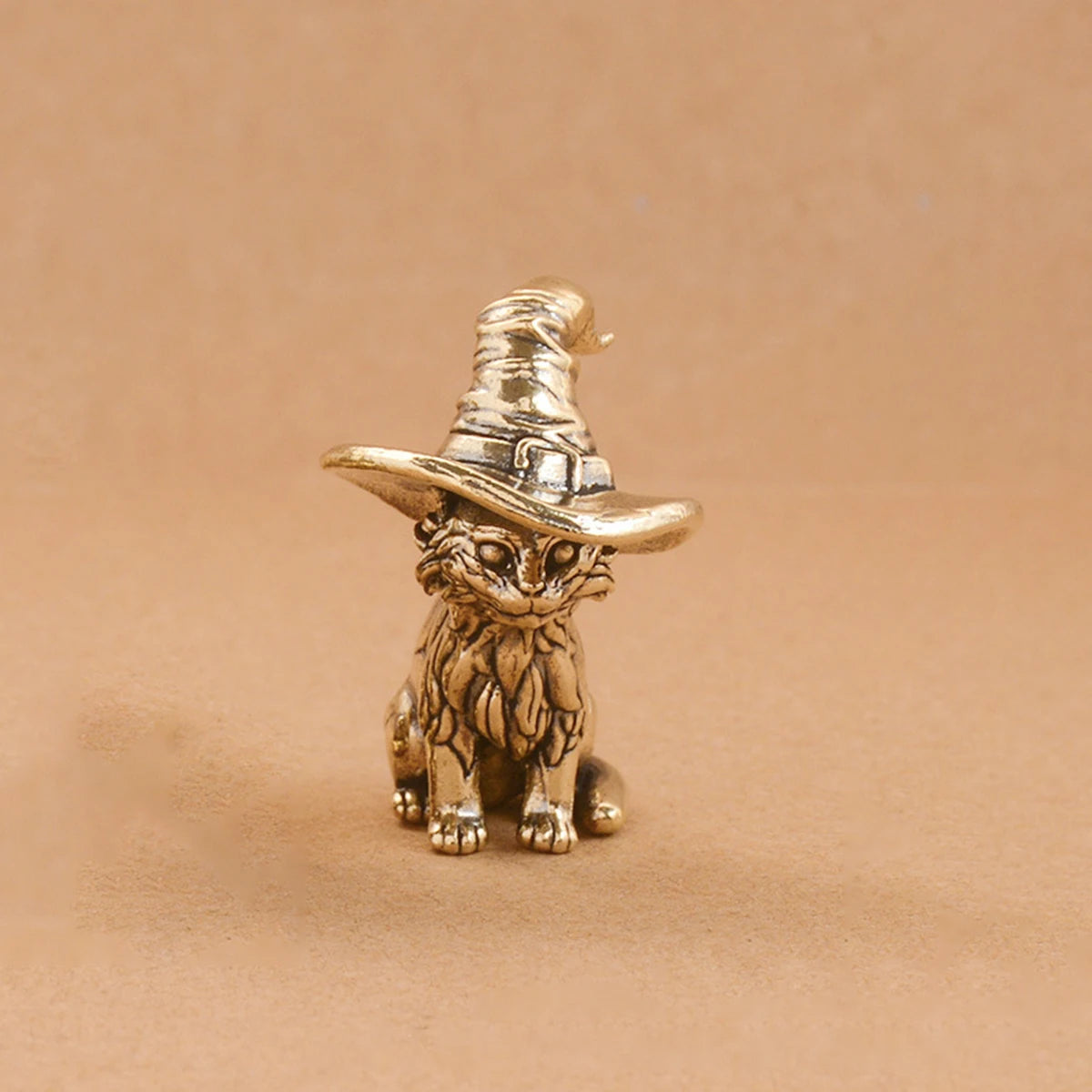 Vintage Solid Brass Witch Kitten Figurine Antique Style Home Desk Decor Ornament Creative Animal Sculpture Tea Pet Collectible Oasis Select