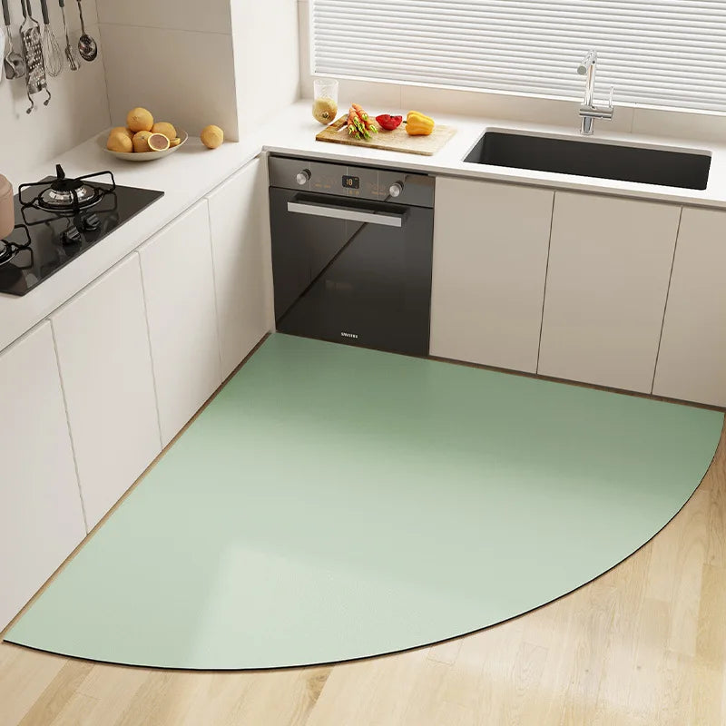 Absorbent Corner Kitchen Floor Mat Long Fan Diatomite Kitchen Rug Soft Washable Carpets Anti Slip Bathroom Entrance Doormat Oasis Select E 100X100cm