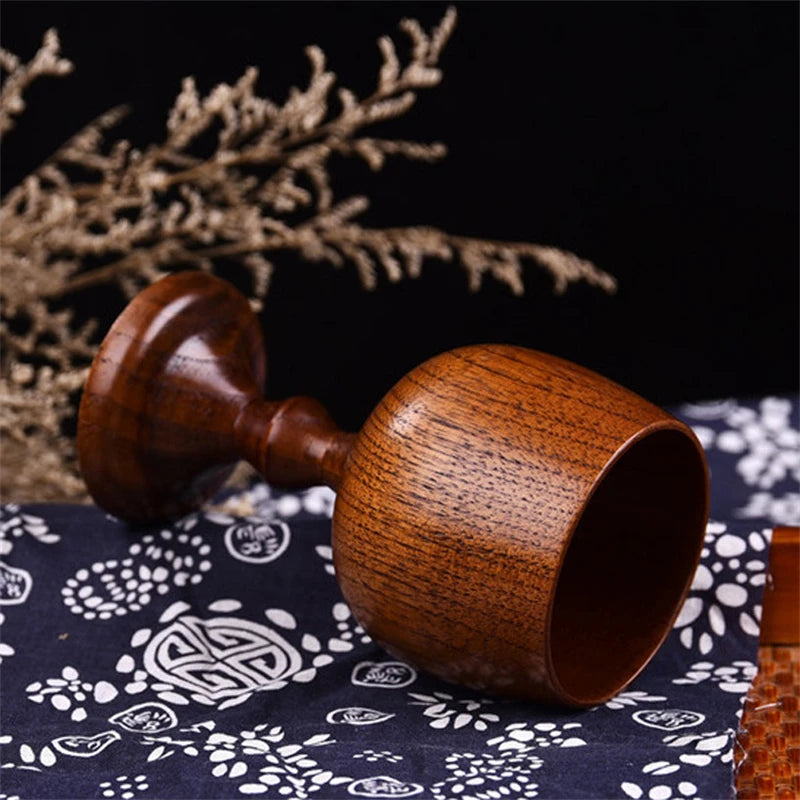 Handmade Natural Spruce wood Goblet Cup Environmental Classical Wine Glass Round Red Wine Teapcup Solid Wooden Goblets Drinkware Oasis Select