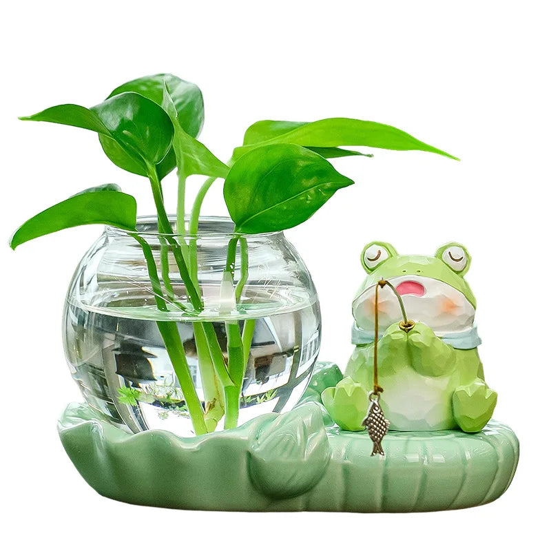 Lovely Animal Shaped Hydroponic Vase Panda & Fortune Frog Ornament Creative Desktop Decor for Home & Festival Gift Oasis Select