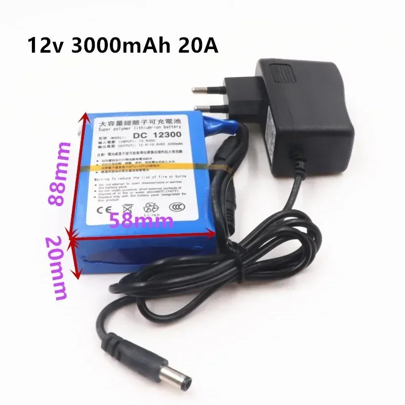 DC 12V 3000-9800mAh Lithium Ion Rechargeable Battery, High Capacity Ac Power Charger with + Explosion-proof Switch US/EU Plug Oasis Select 12v 3000mAh