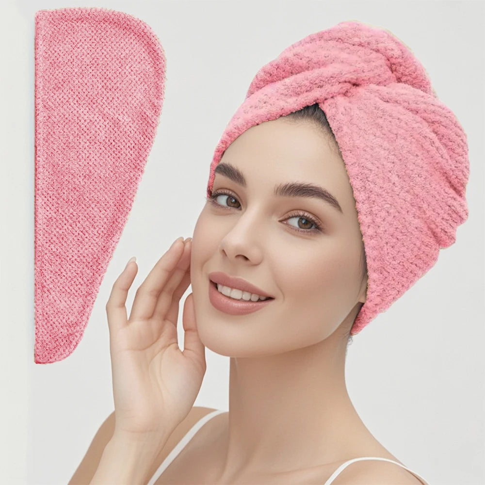Absorbent Hair Towel Wrap with Button Closure – 9.8"×25.5"