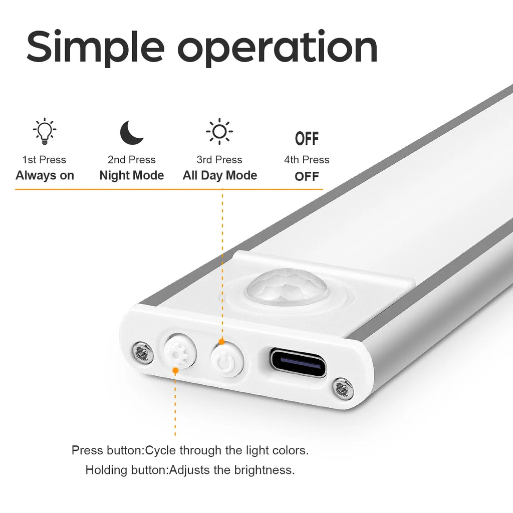 USB Rechargeable Wardrobe Cabinet Light Tube LED Human Body Sensor Light Bar Smart Magnetic Absorption Self-adhesive Night Lamp Oasis Select 30cm 3 Colors Changeable