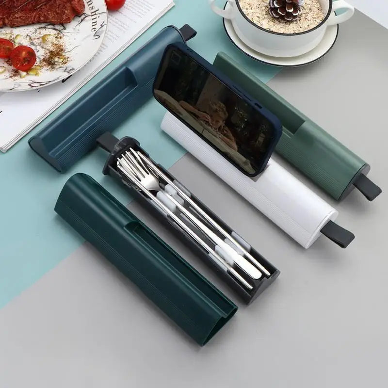 Travel Utensils Set made of 304 Stainless Steel; Reusable Flatware for Camping; Includes Spoon, Fork, Chopsticks, and Case Oasis Select