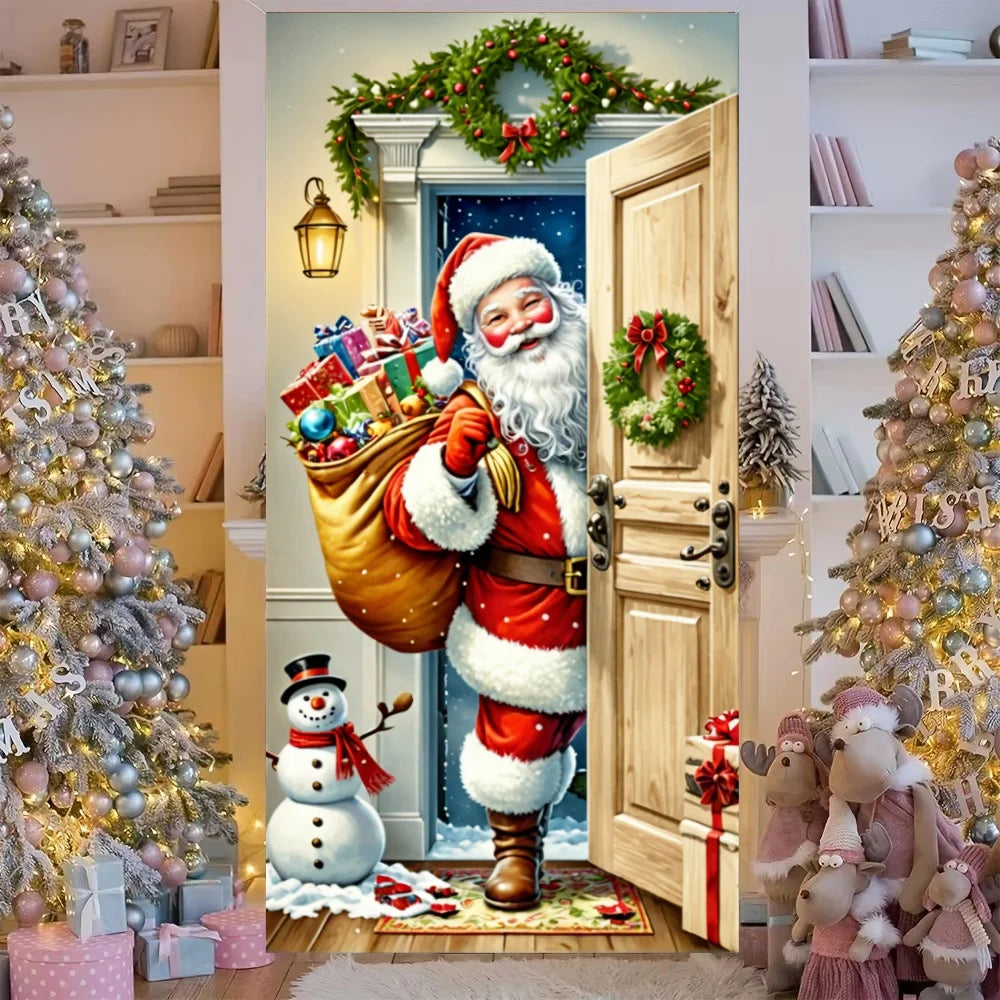 Christmas Snowman & Santa Door Cover Banner | Holiday Decor
